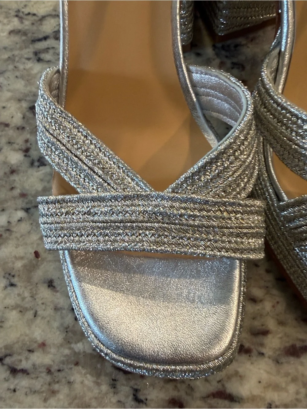 Castañer Valle Metallic Braided Platform Sandals Silver Block Heel NWT sz 8